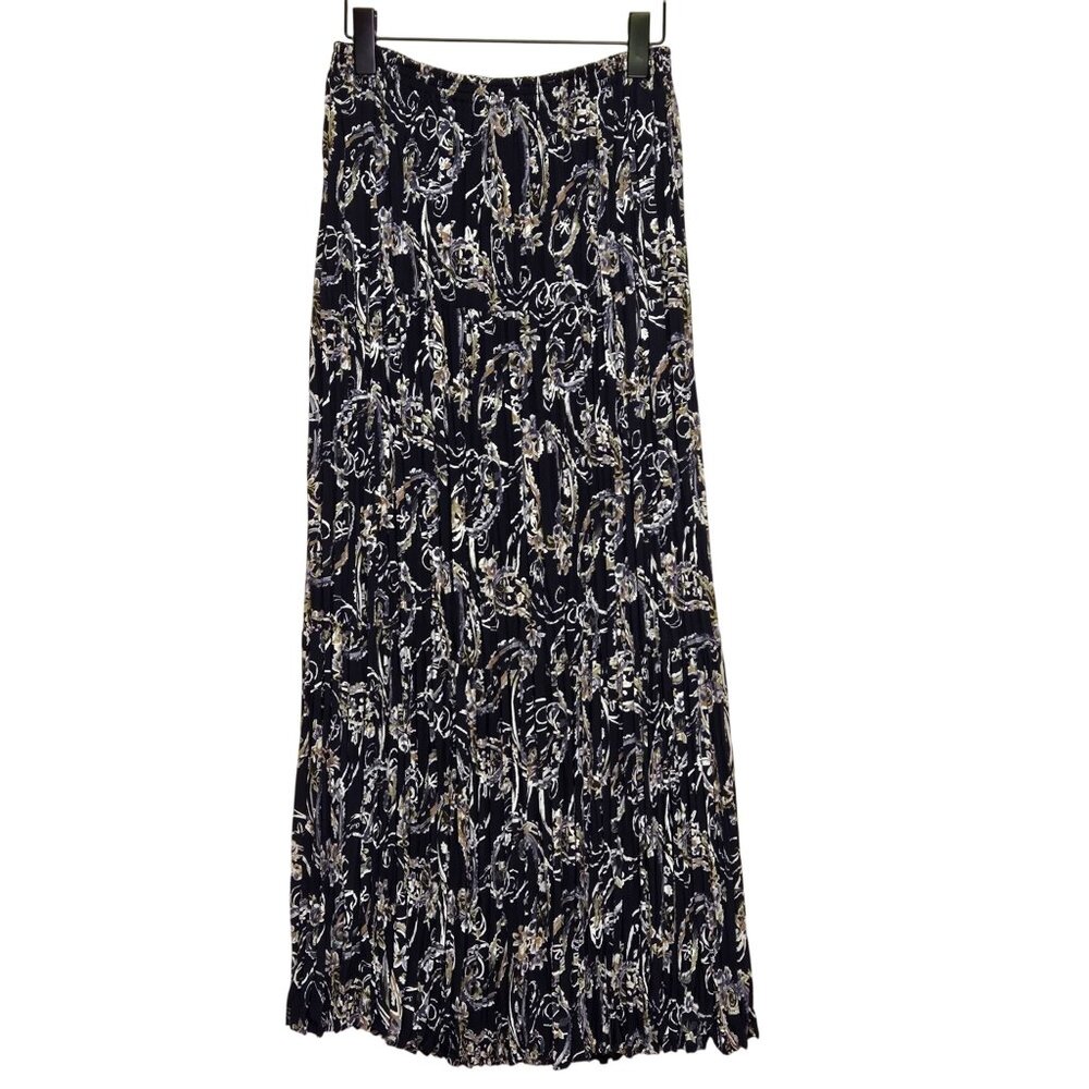 Vintage Navy Blue Paisley Pleated Broomstick Maxi Skirt‎ M